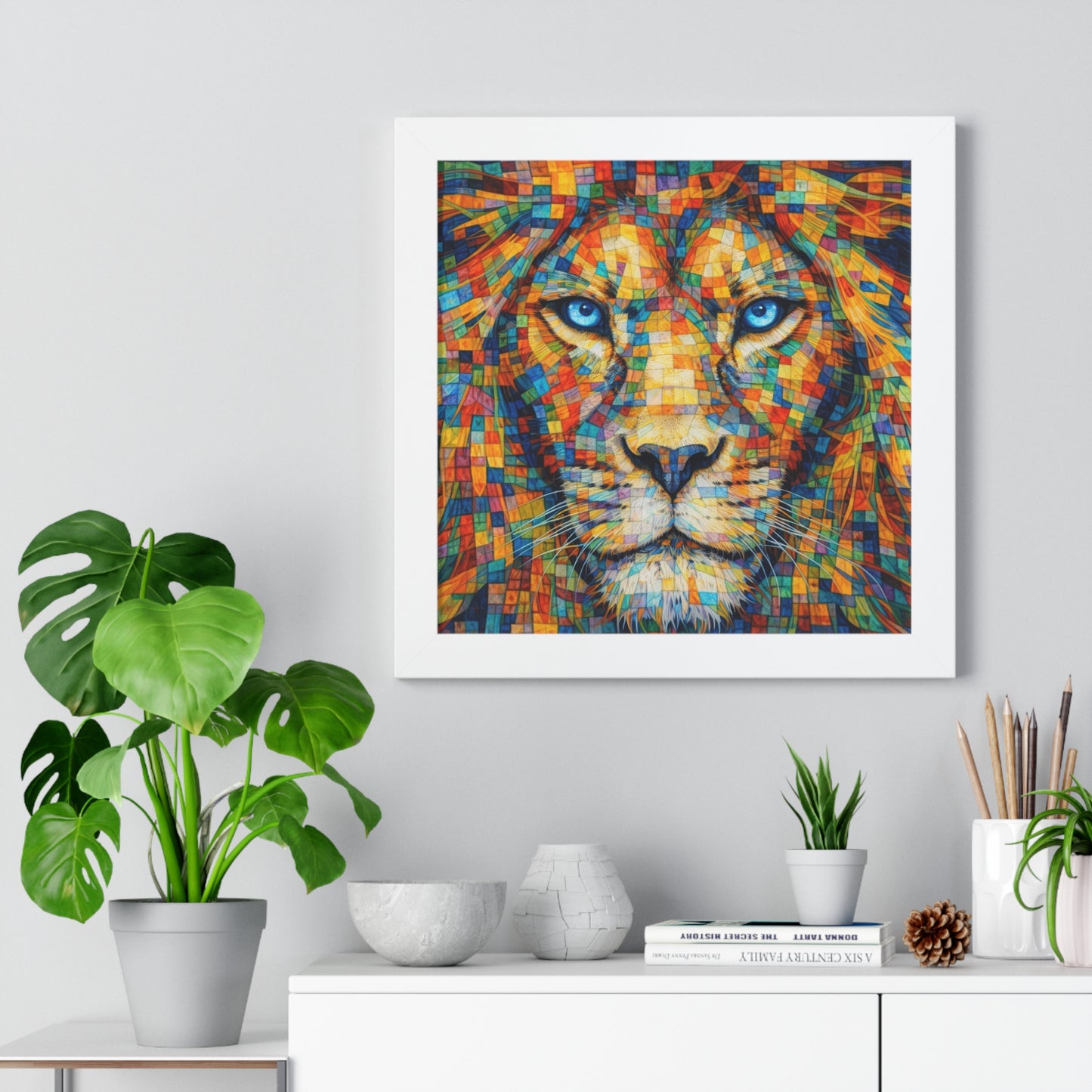 Framed Art Print – Lion Cubism