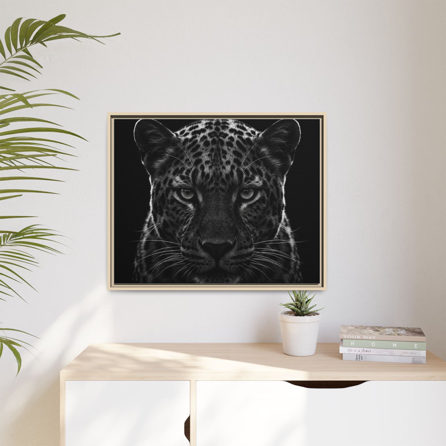 Framed Canvas Print — Leopard In Black