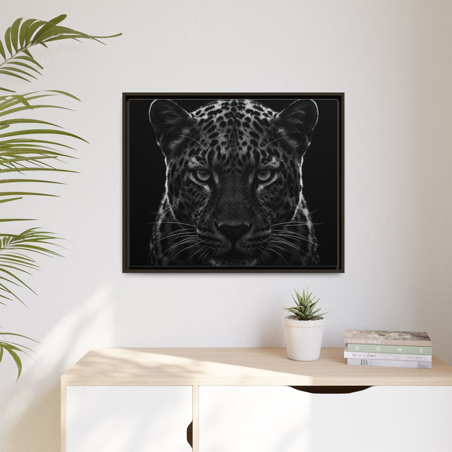 Framed Canvas Print — Leopard In Black