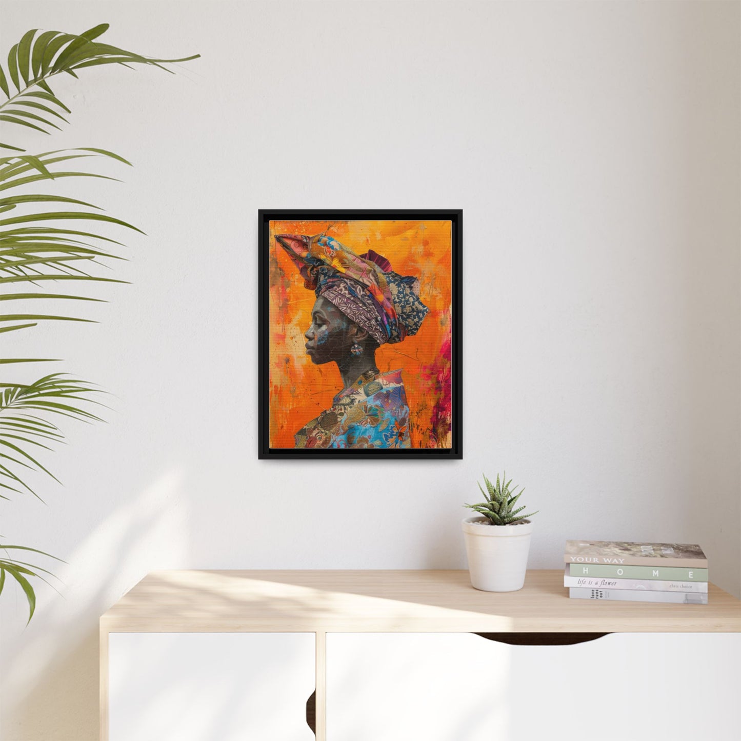 Framed Canvas Print — Woman Wearing Colourful Head Scarf