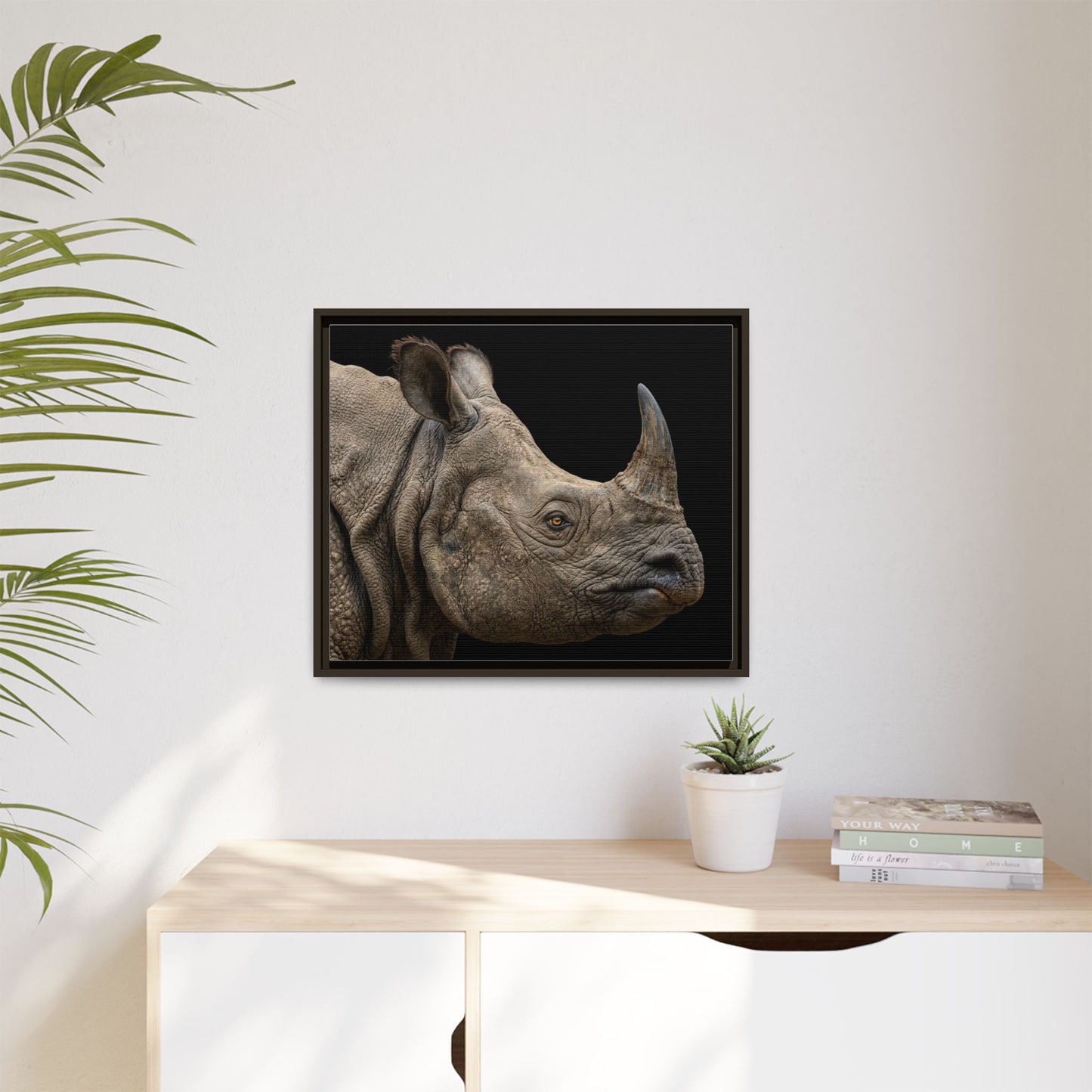 Framed Canvas Print — Rhinoceros In Colour
