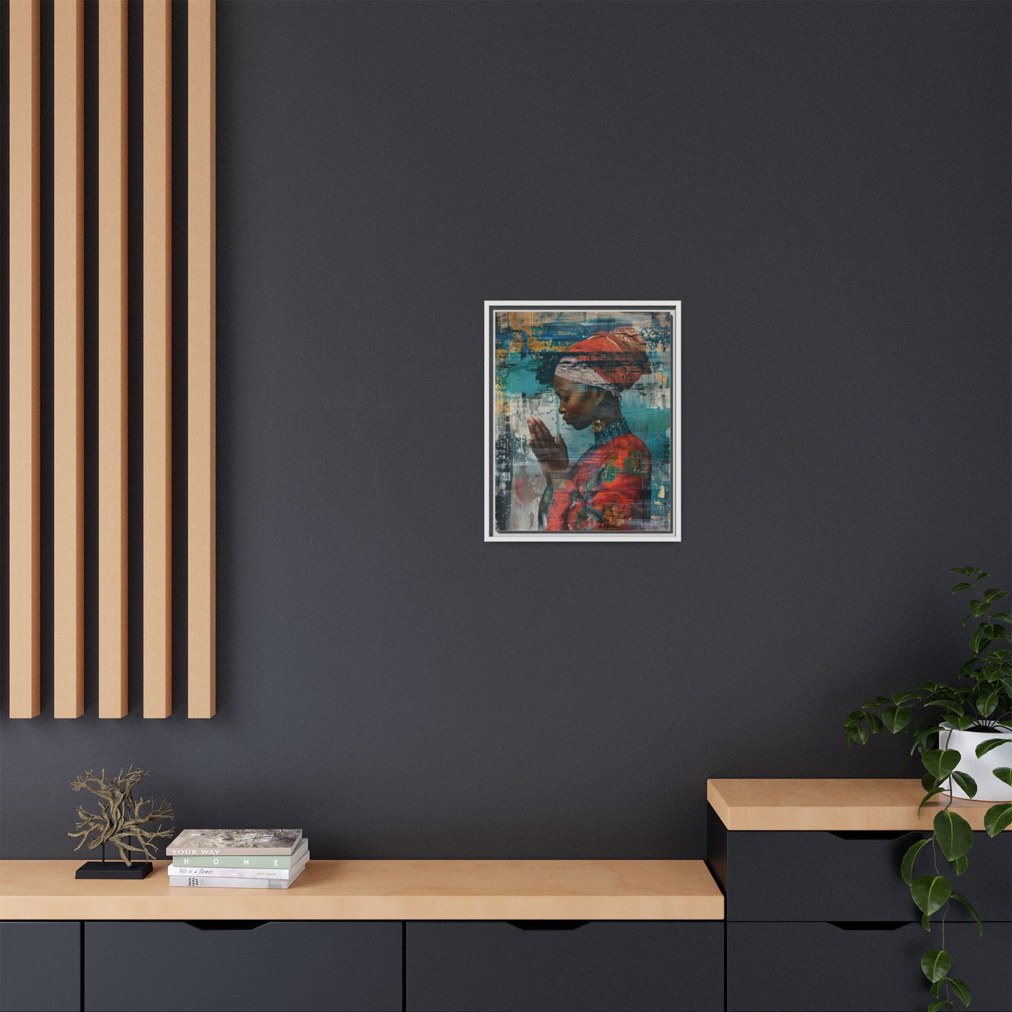 Framed Canvas Print — Woman In Red Dress Praying