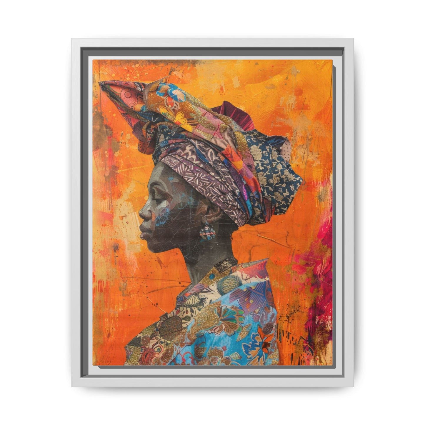 Framed Canvas Print — Woman Wearing Colourful Head Scarf