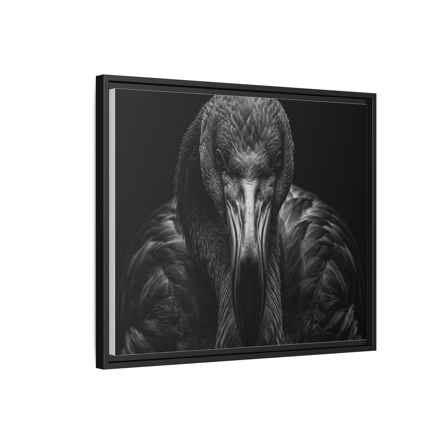Framed Canvas Print — Flamingo In Black