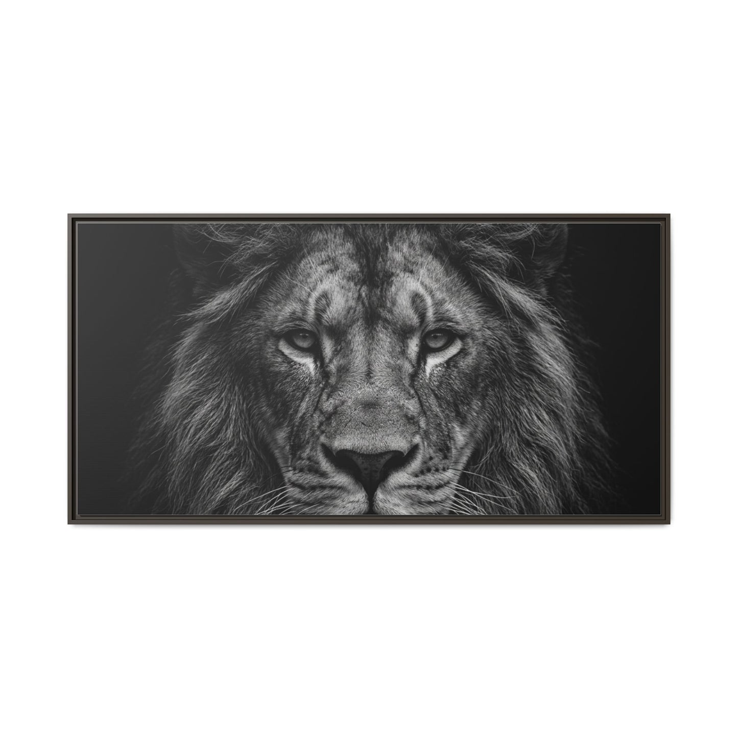 Framed Canvas Print — Lion In Black
