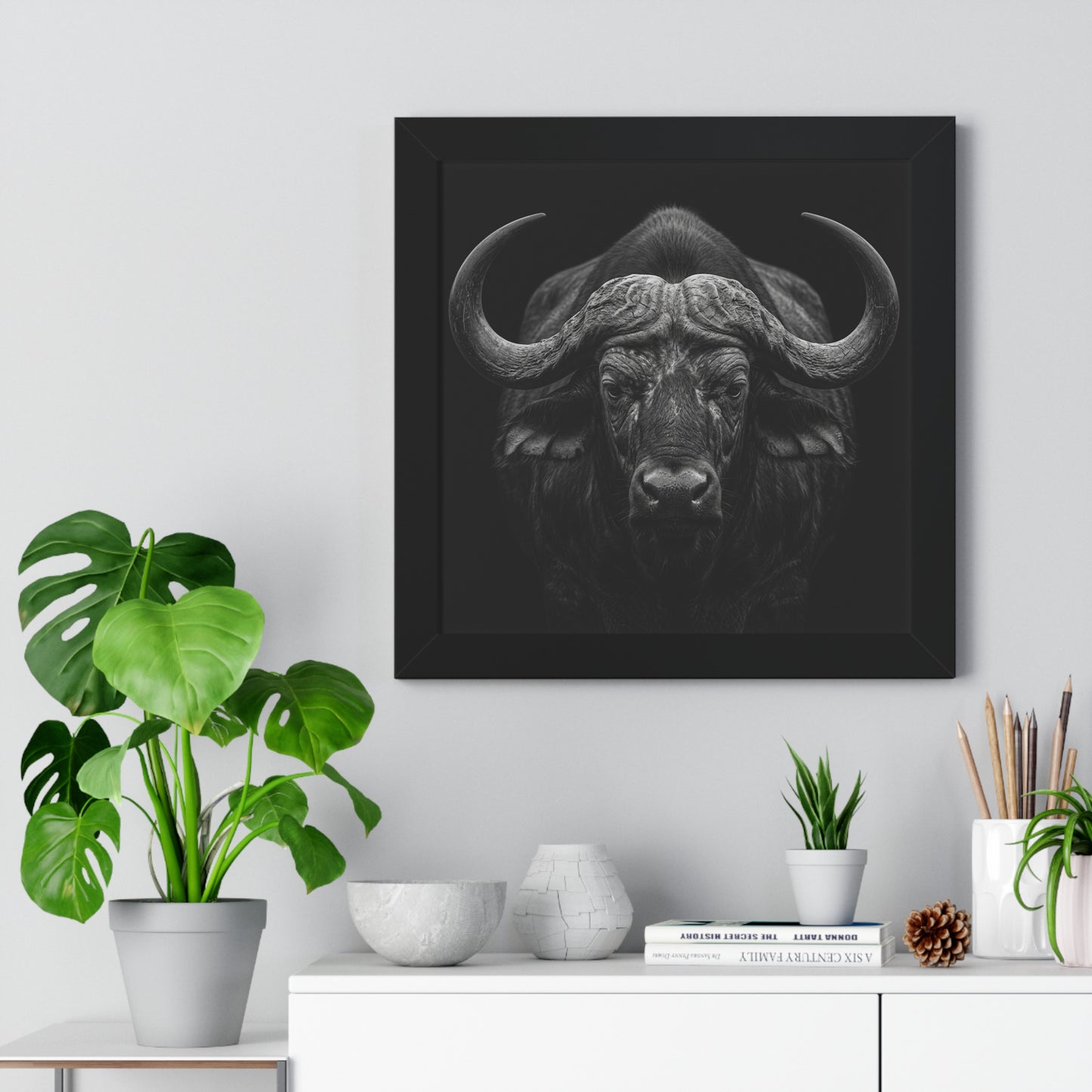 Framed Art Print – Cape Buffalo In Black