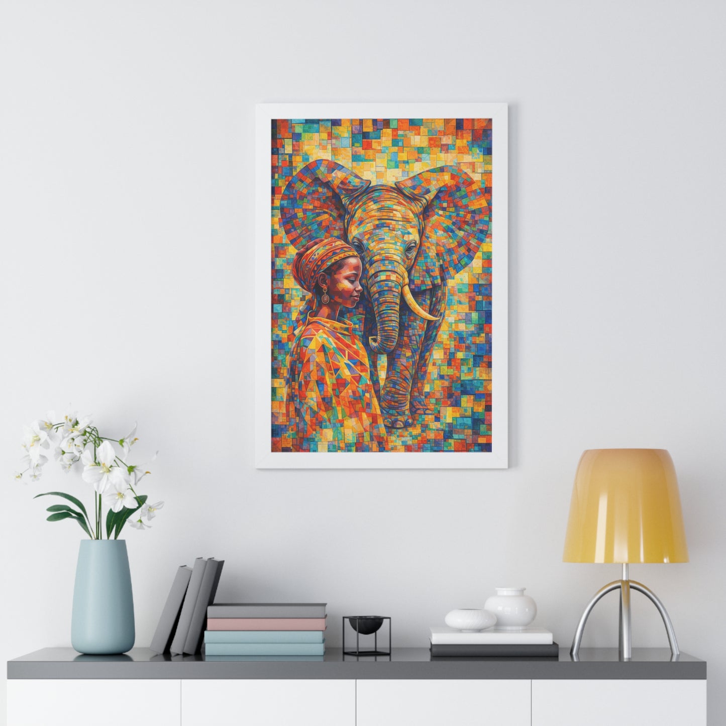 Framed Print — Elephant & Girl Cubism
