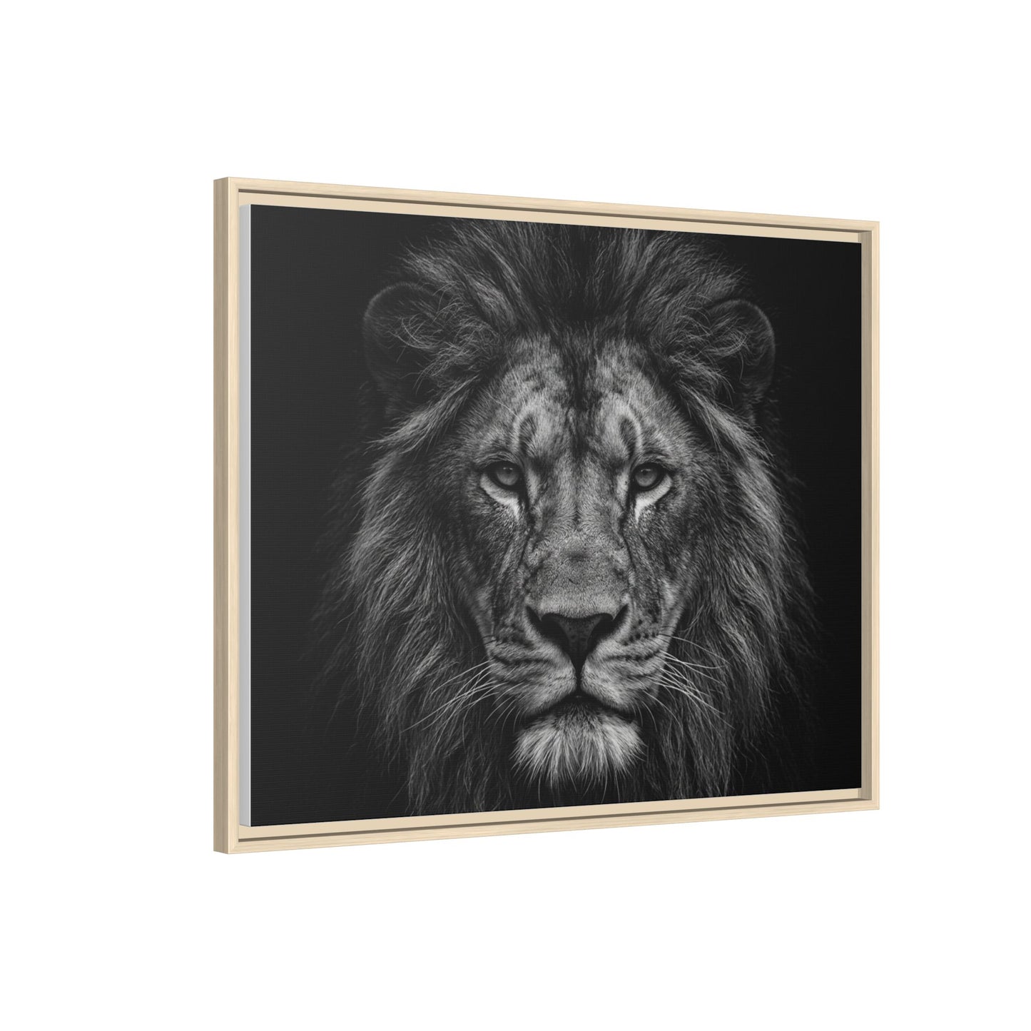 Framed Canvas Print — Lion In Black