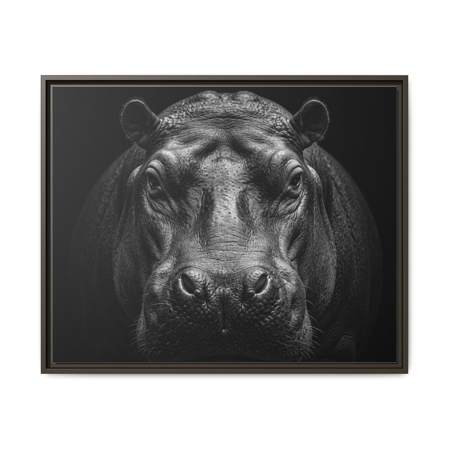 Framed Canvas Print — Hippopotamus In Black