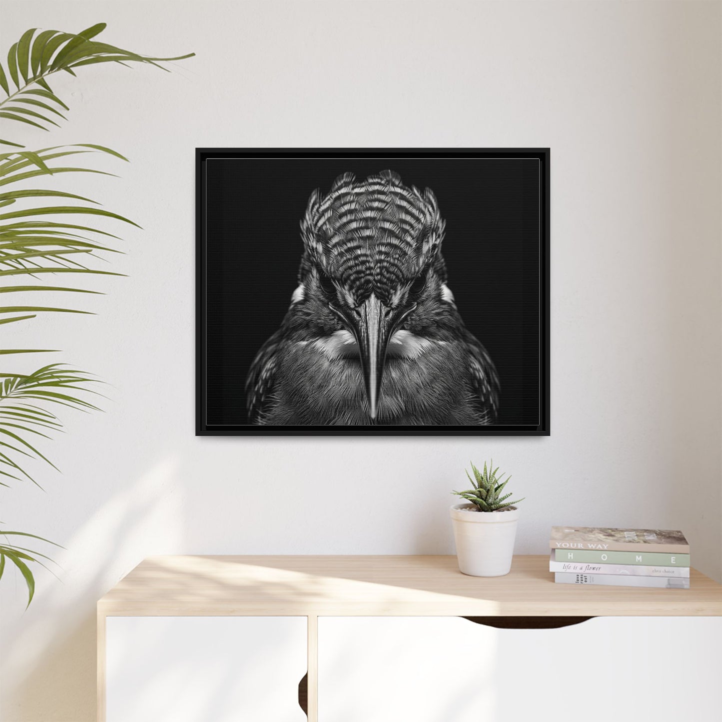 Framed Canvas Print — Malachite Kingfisher In Black