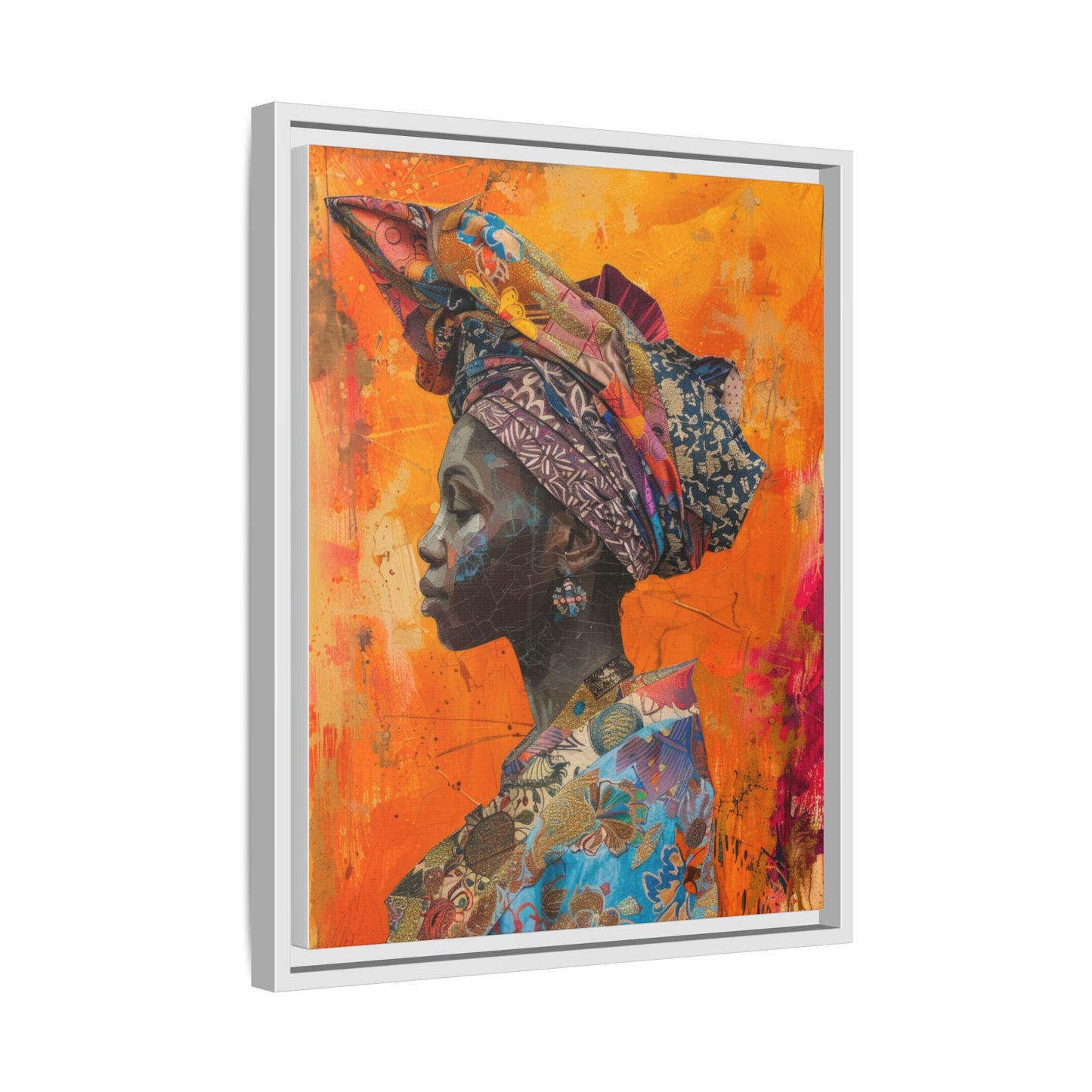 Framed Canvas Print — Woman Wearing Colourful Head Scarf