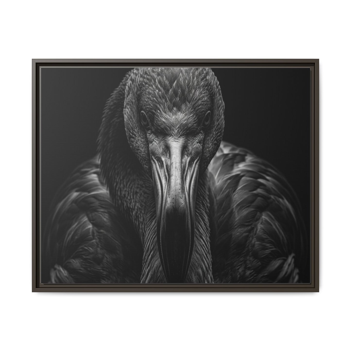 Framed Canvas Print — Flamingo In Black