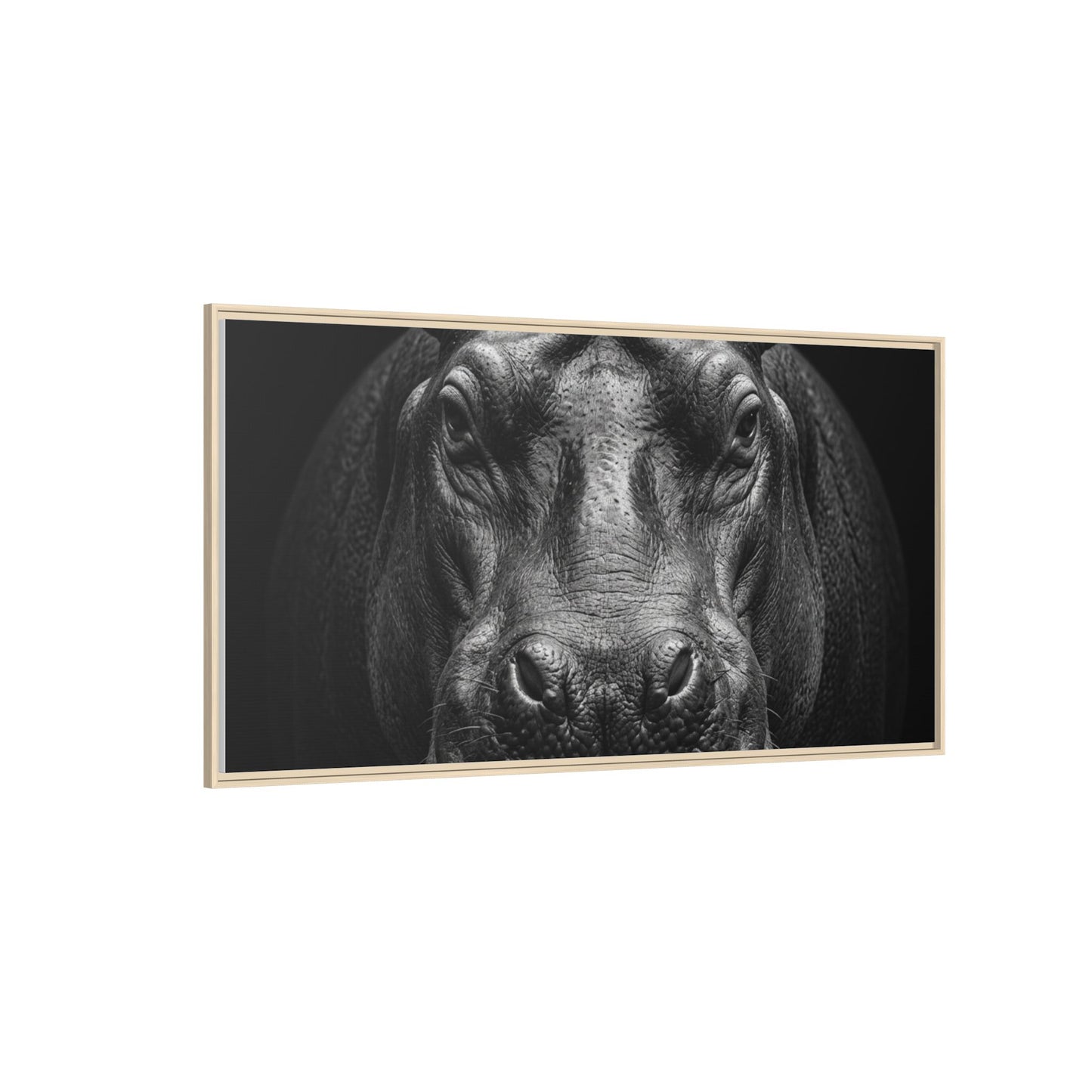 Framed Canvas Print — Hippopotamus In Black