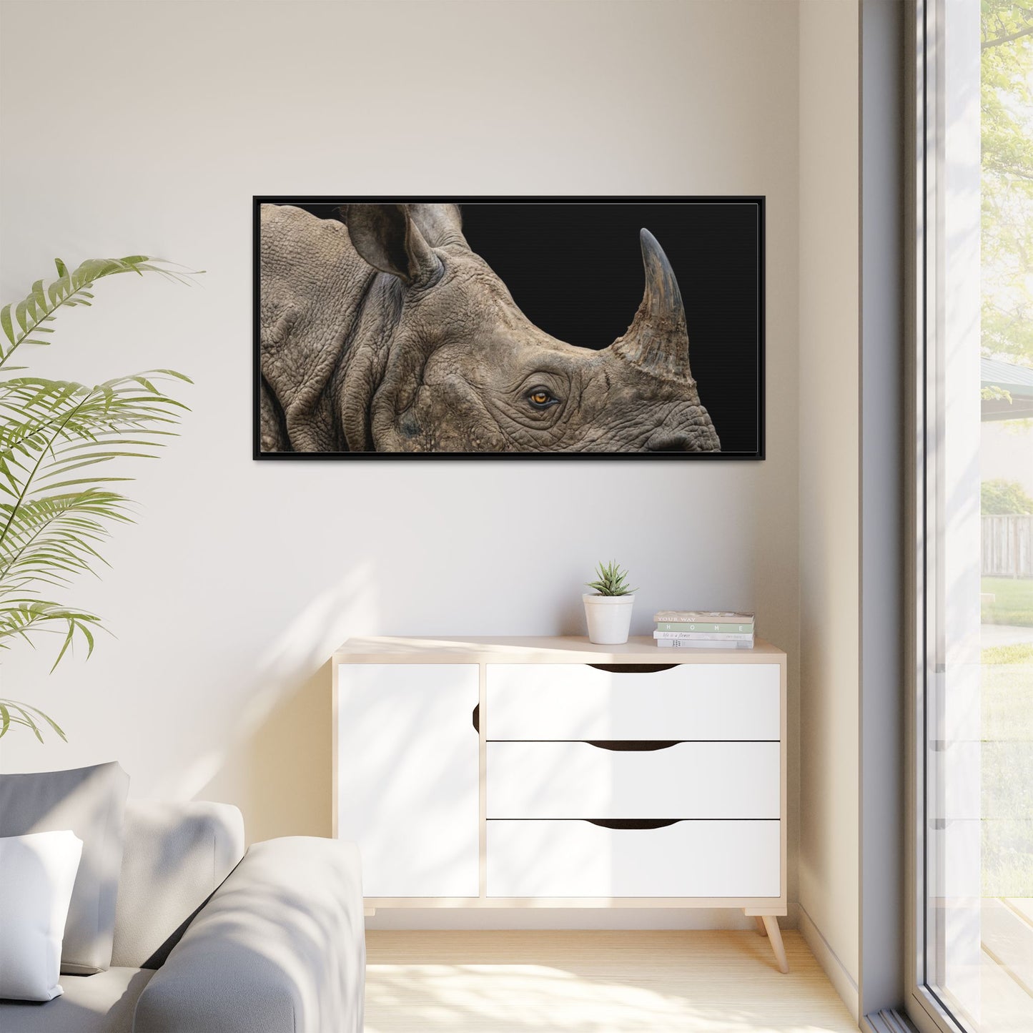 Framed Canvas Print — Rhinoceros In Colour