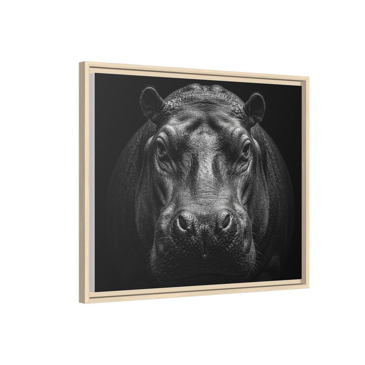 Framed Canvas Print — Hippopotamus In Black