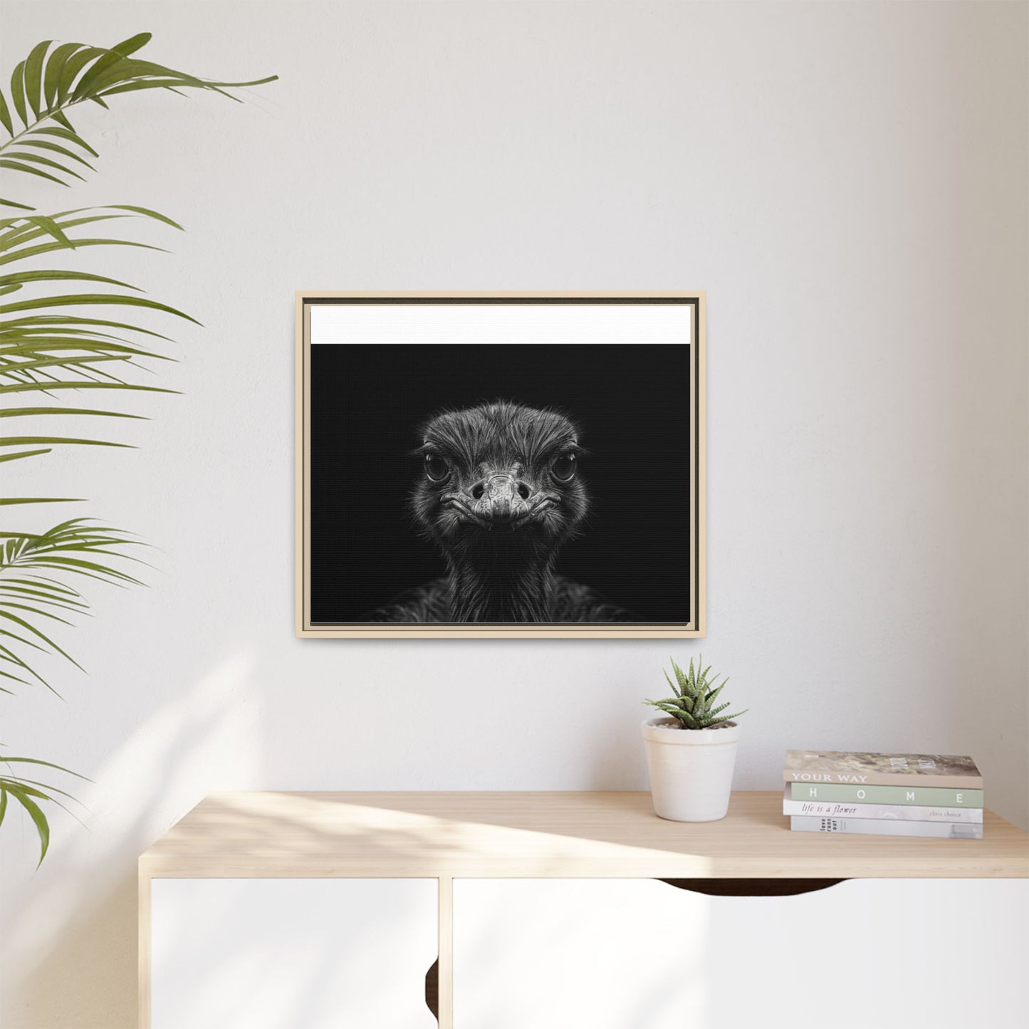 Framed Canvas Print — Ostrich In Black