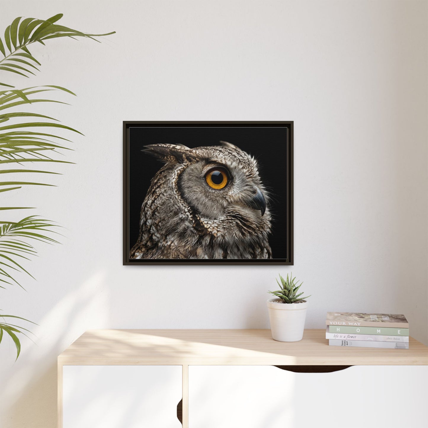 Framed Canvas Print — Scops Owl In Colour