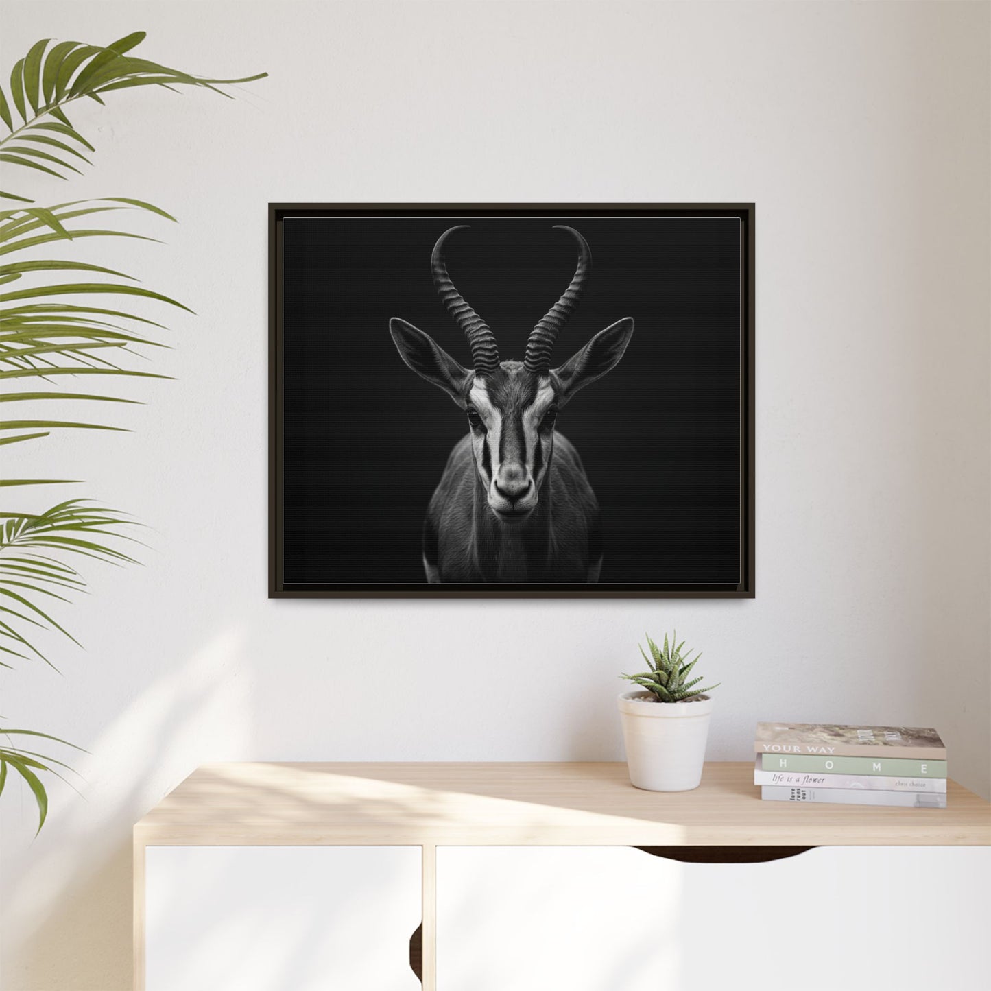 Framed Canvas Print — Springbok In Black