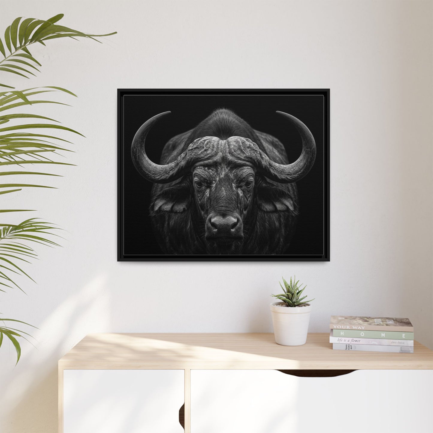 Framed Canvas Print — Cape Buffalo In Black