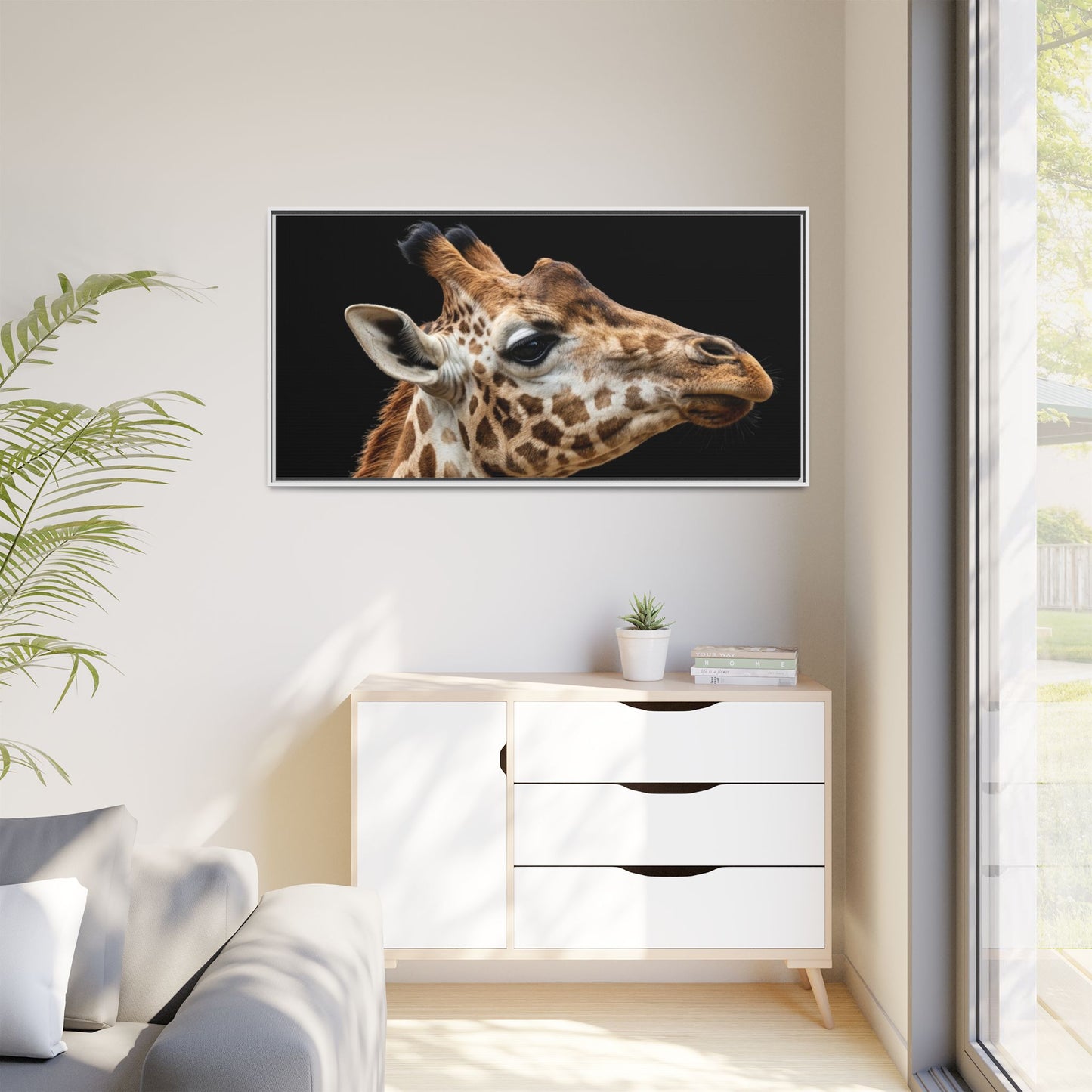 Framed Canvas Print — Giraffe In Colour