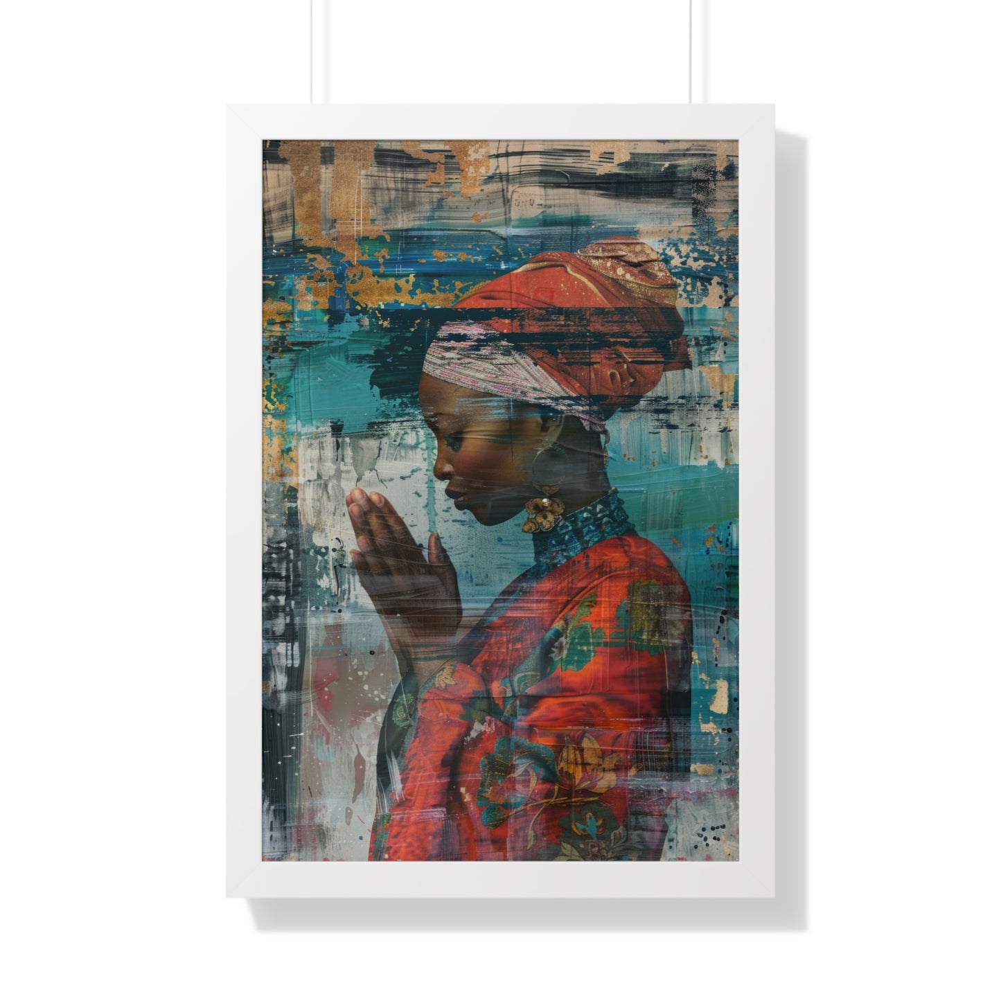 Framed Print — Woman in Red Dress Praying No. 1
