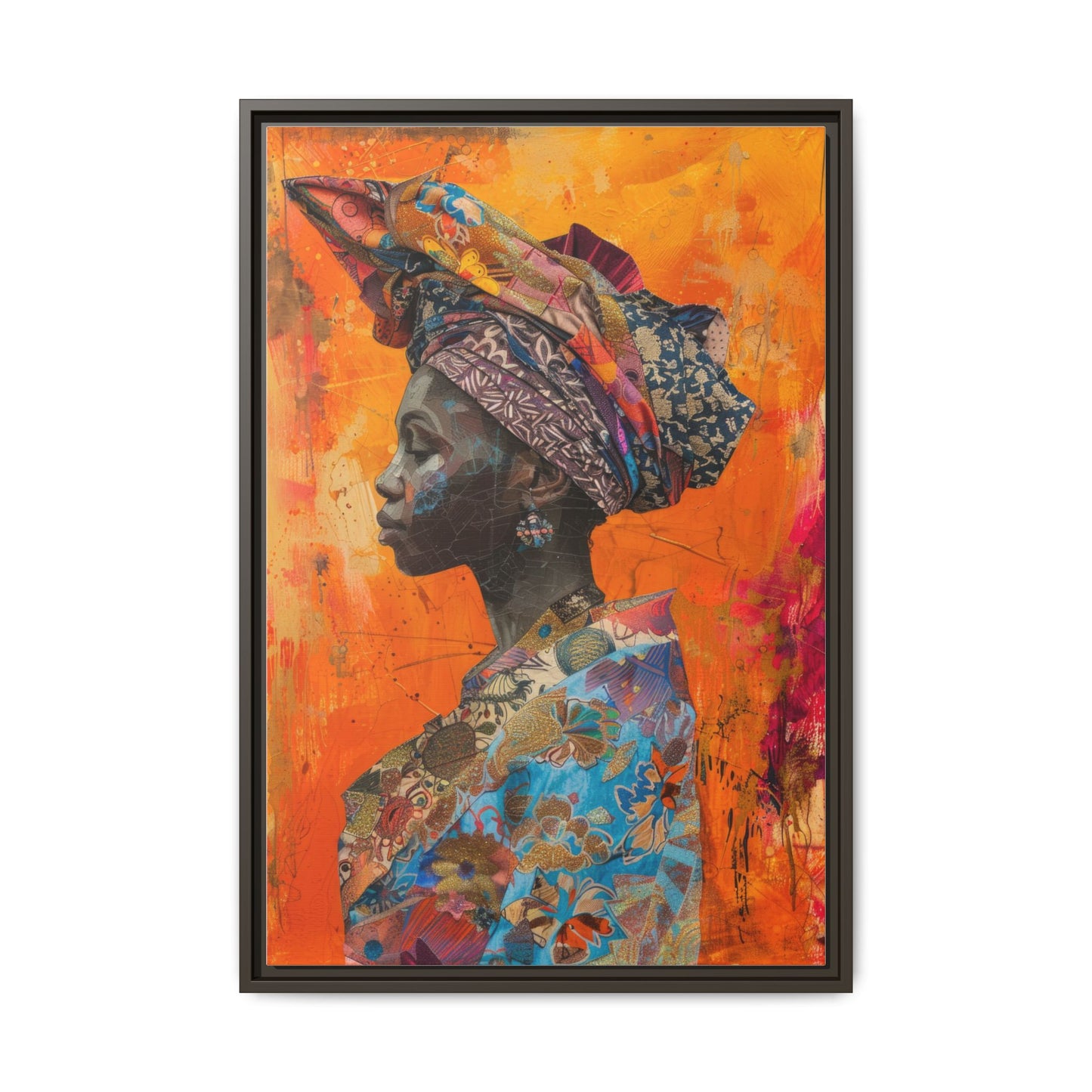 Framed Canvas Print — Woman Wearing Colourful Head Scarf