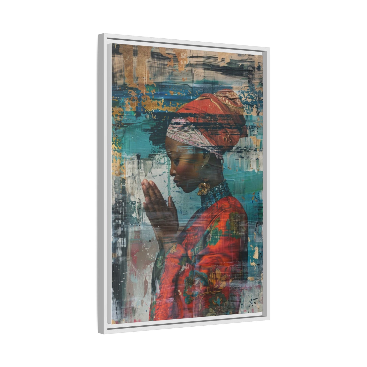 Framed Canvas Print — Woman In Red Dress Praying