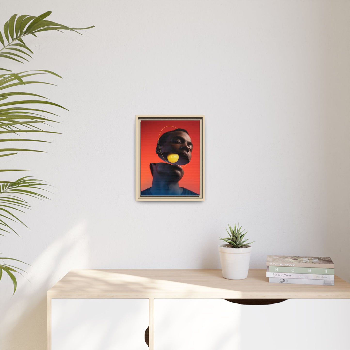 Framed Canvas Print — Floating Face With Yellow Orb