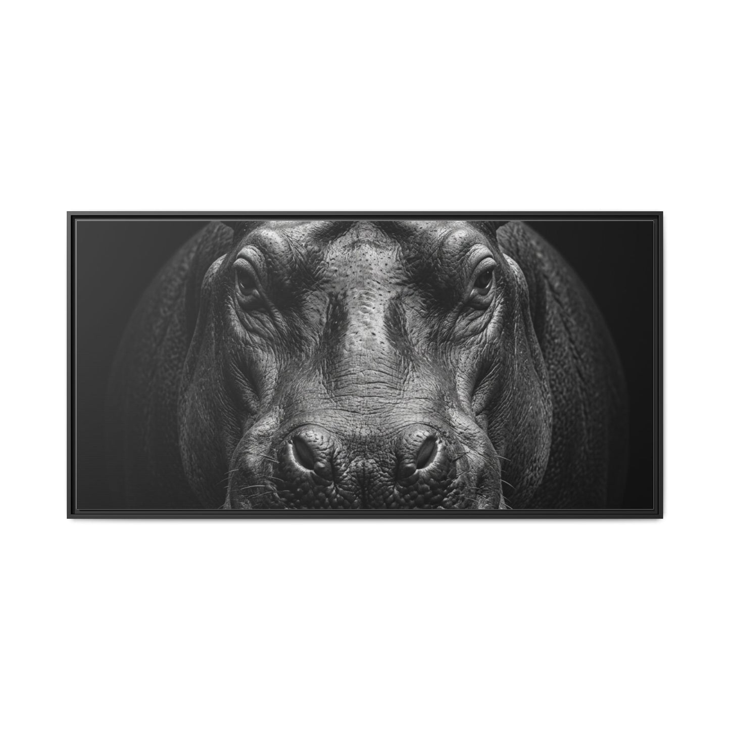 Framed Canvas Print — Hippopotamus In Black