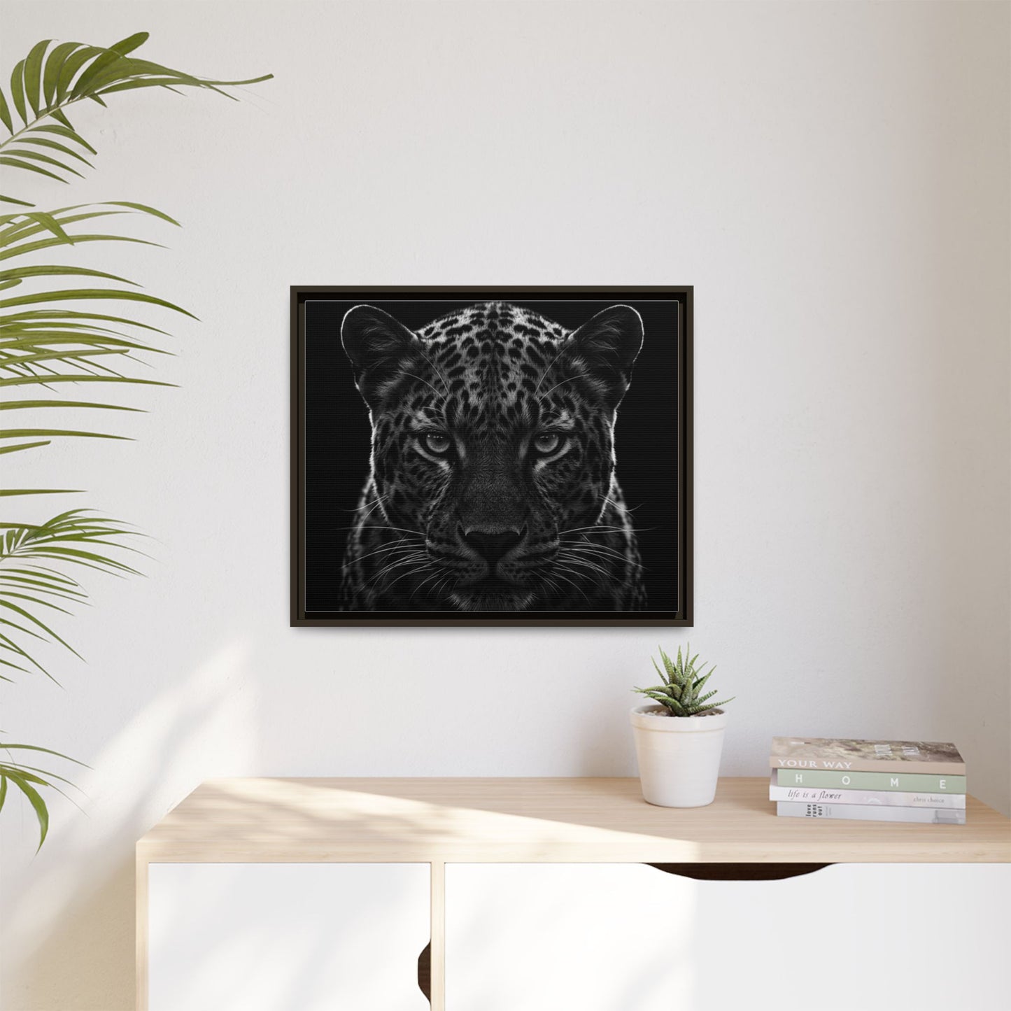 Framed Canvas Print — Leopard In Black