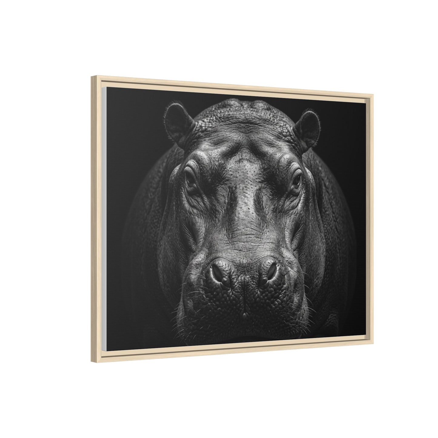 Framed Canvas Print — Hippopotamus In Black