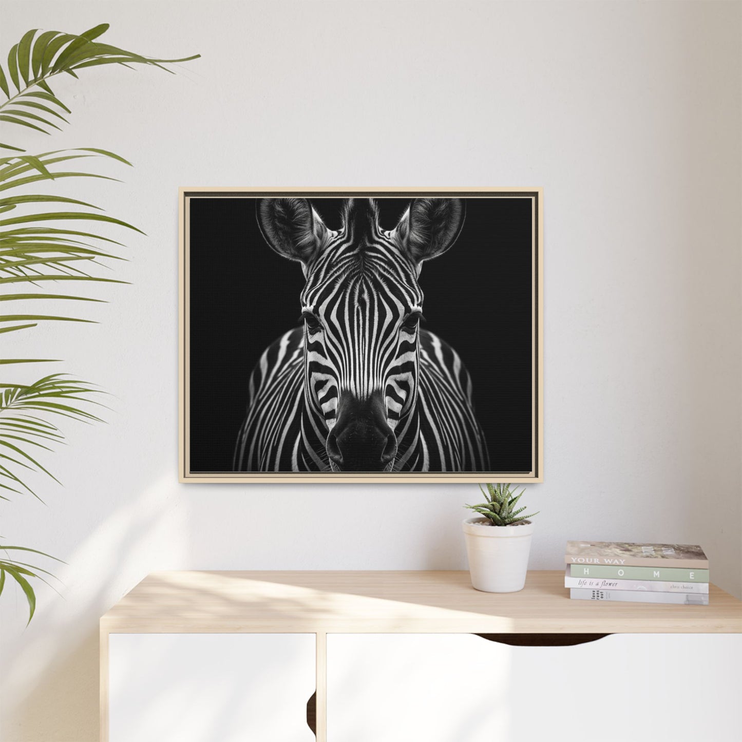 Framed Canvas Print — Zebra In Black