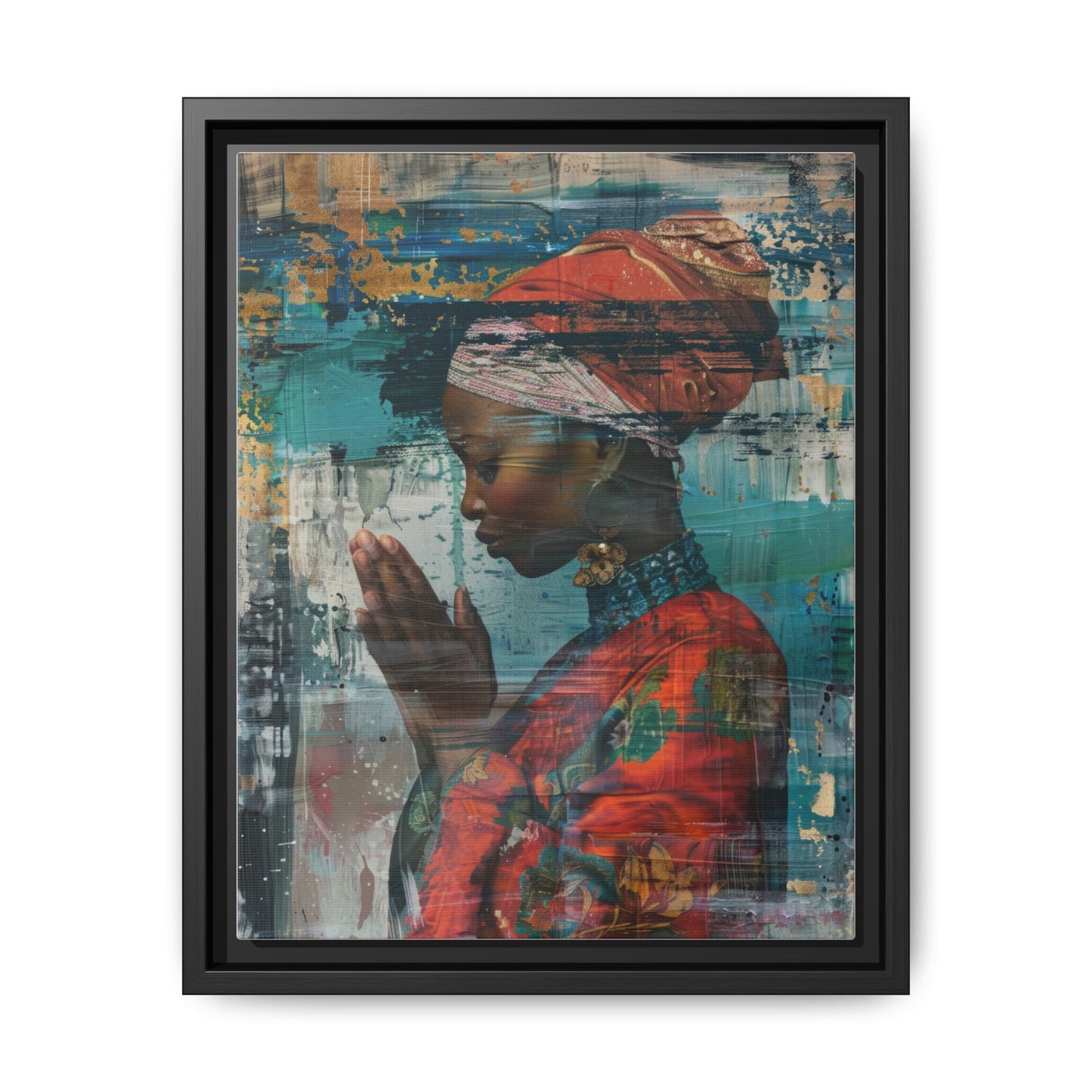 Framed Canvas Print — Woman In Red Dress Praying
