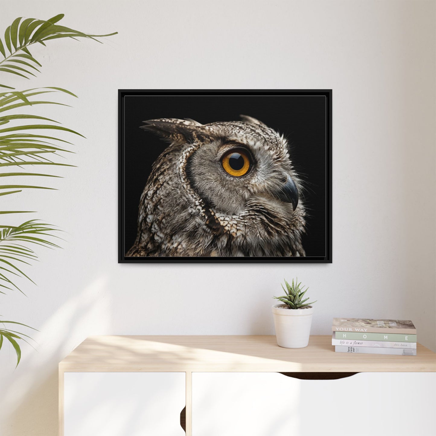 Framed Canvas Print — Scops Owl In Colour