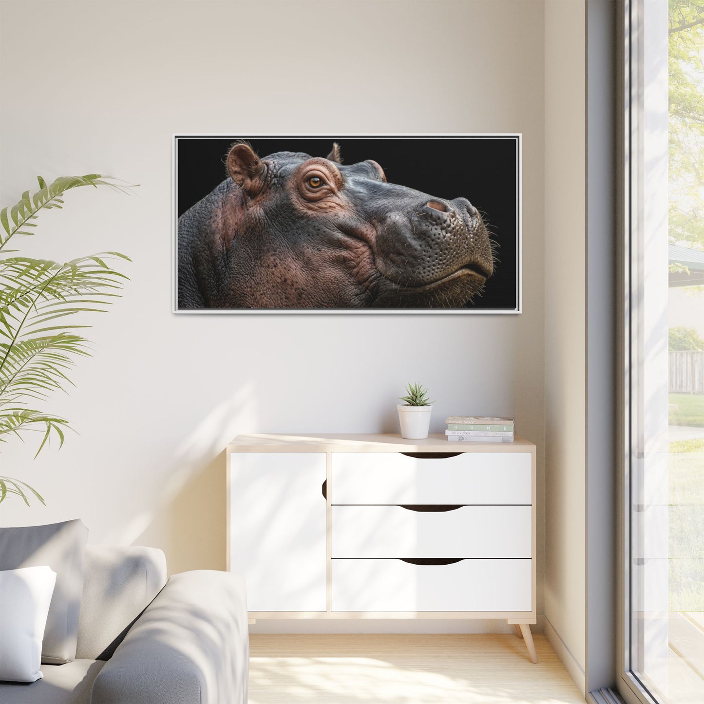 Framed Canvas Print — Hippopotamos In Colour