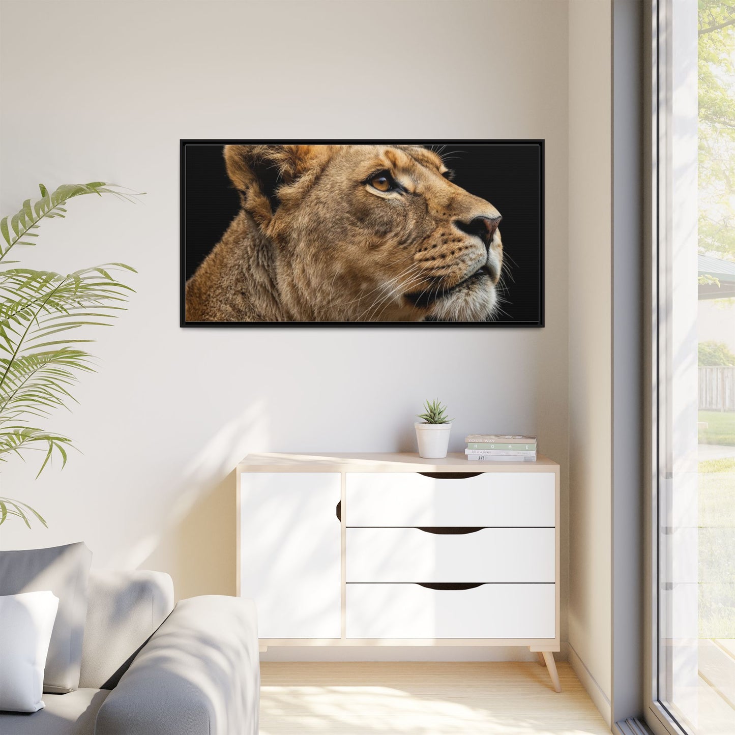 Framed Canvas Print — Lioness In Colour
