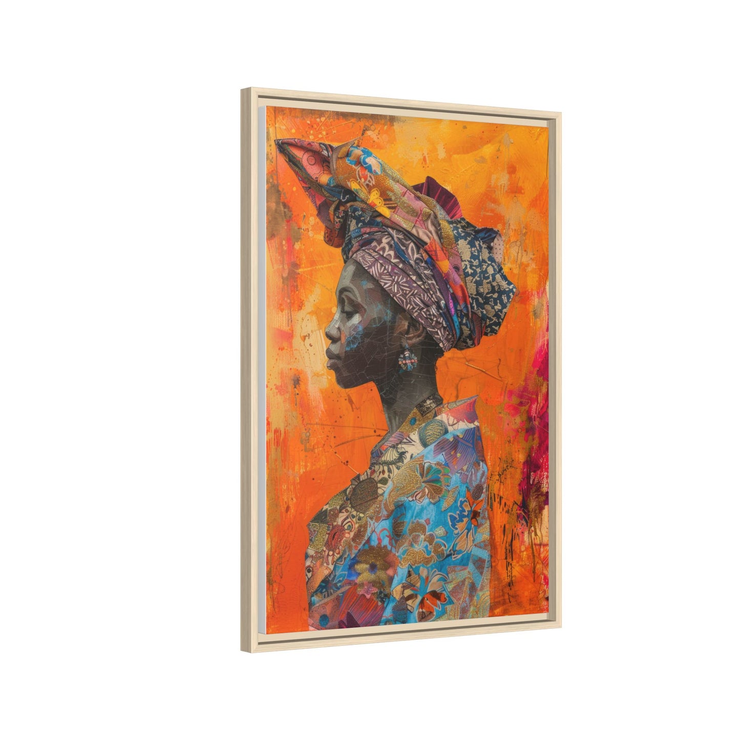 Framed Canvas Print — Woman Wearing Colourful Head Scarf