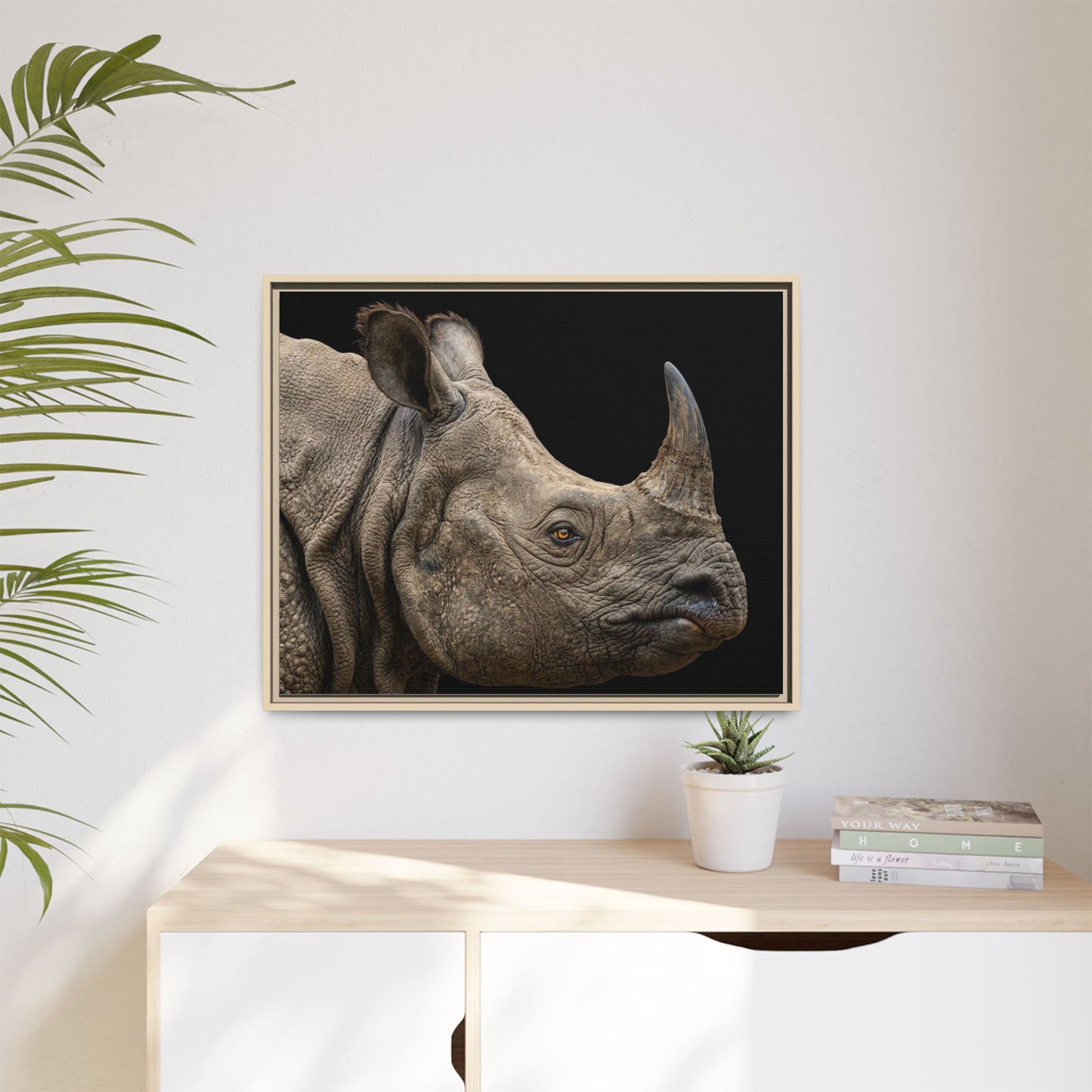 Framed Canvas Print — Rhinoceros In Colour