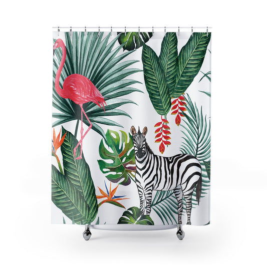 Shower Curtain — Flamingo & Zebra