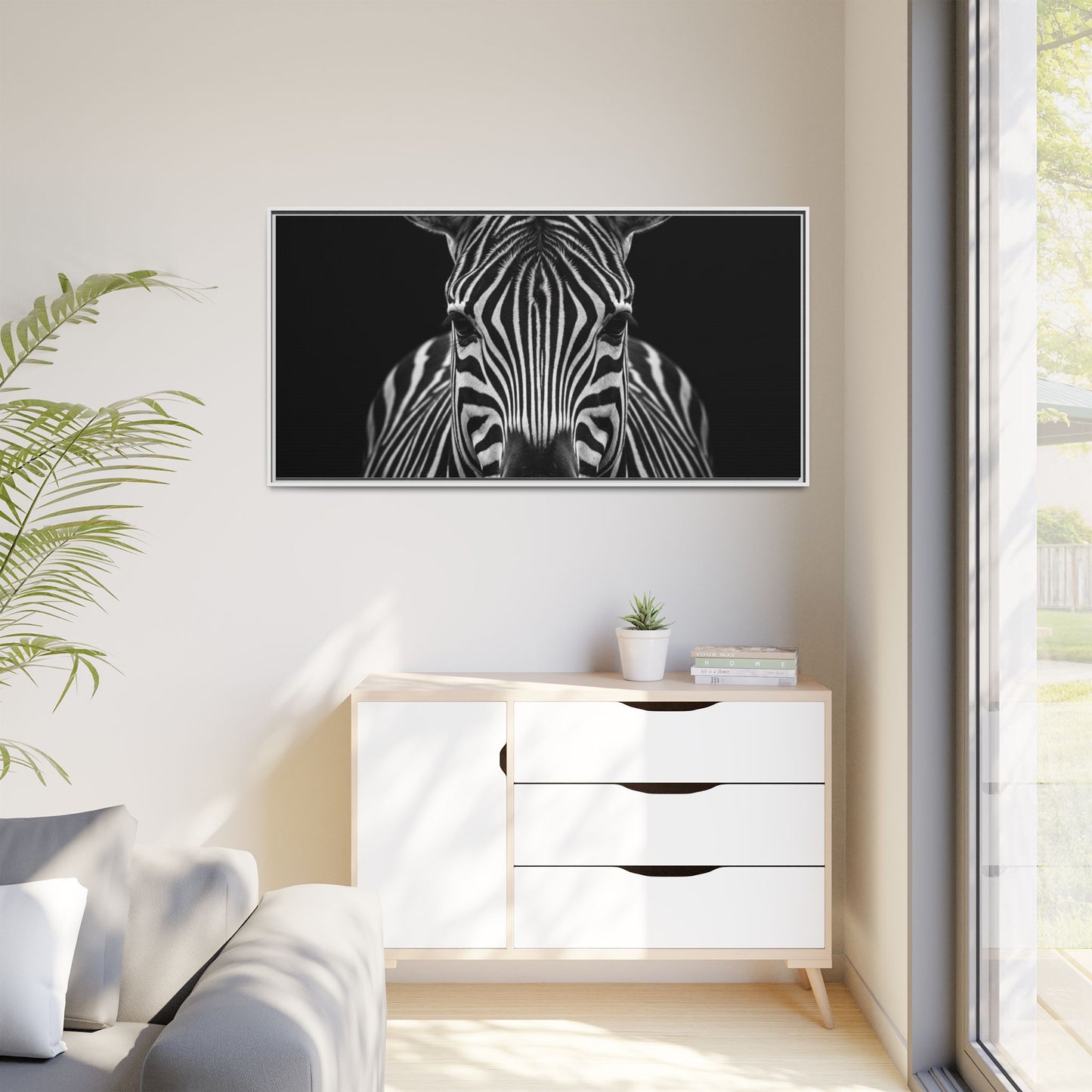 Framed Canvas Print — Zebra In Black