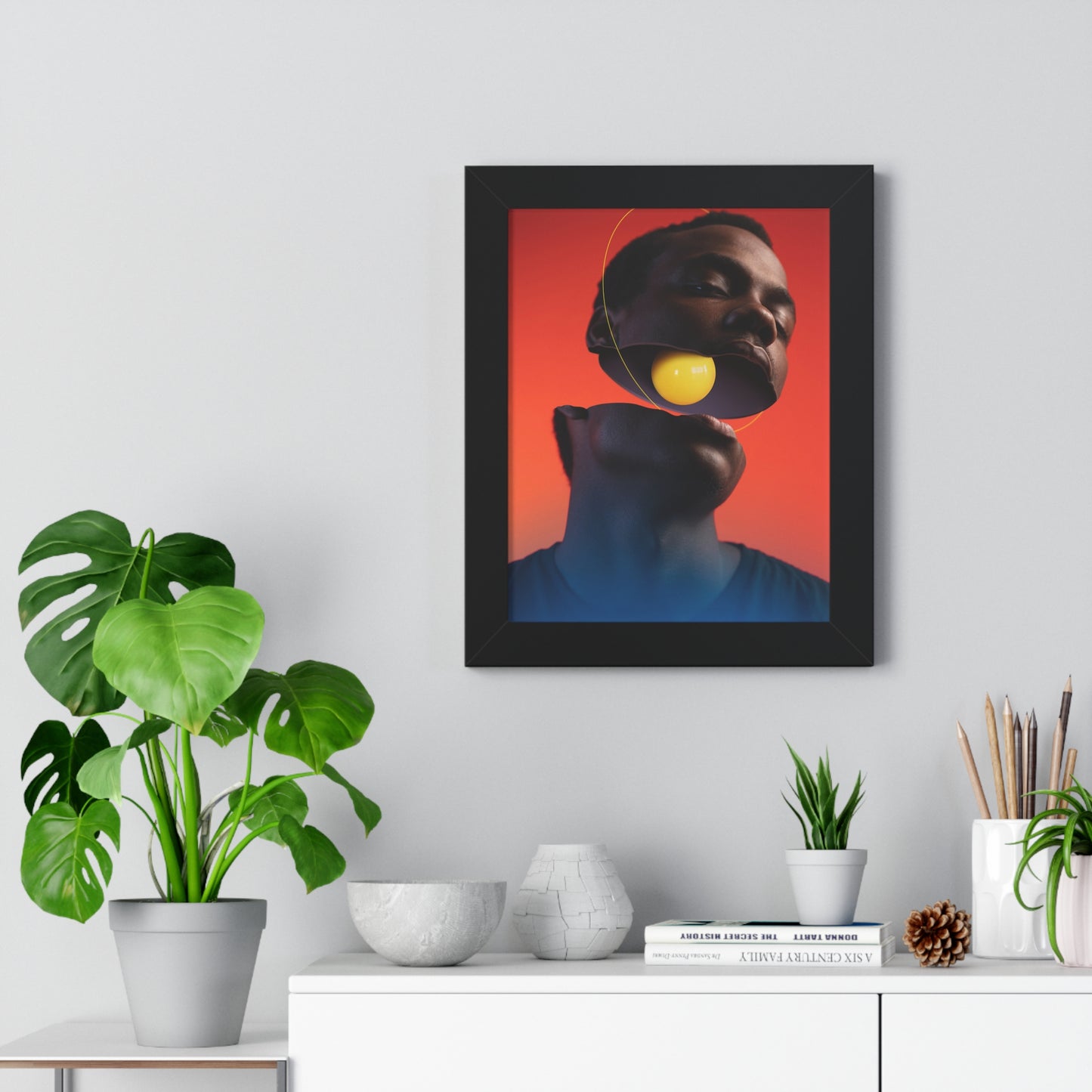 Framed Print — Floating Face with Yellow Orb