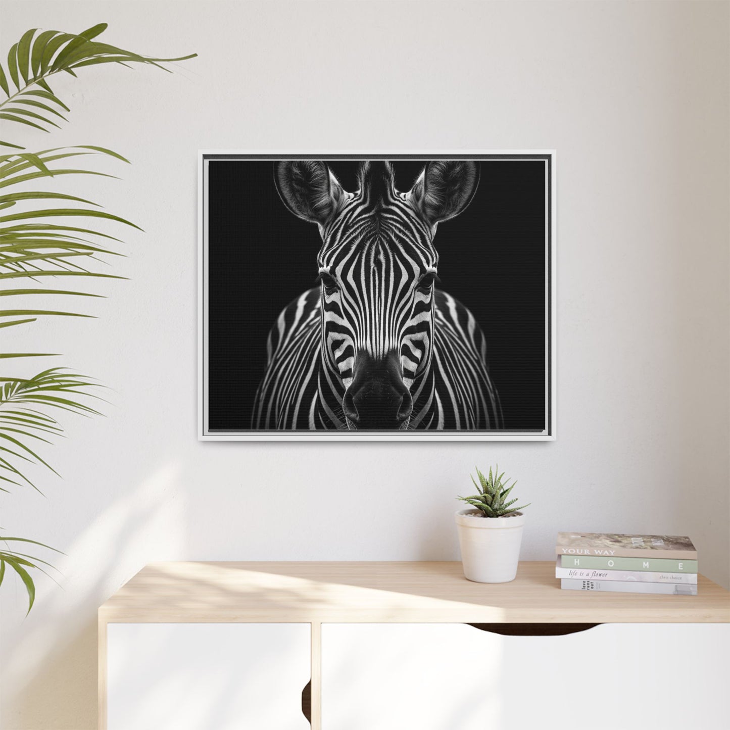 Framed Canvas Print — Zebra In Black