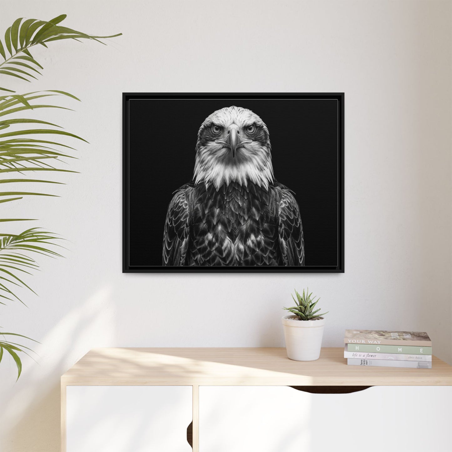Framed Canvas Print — Fish Eagle In Black
