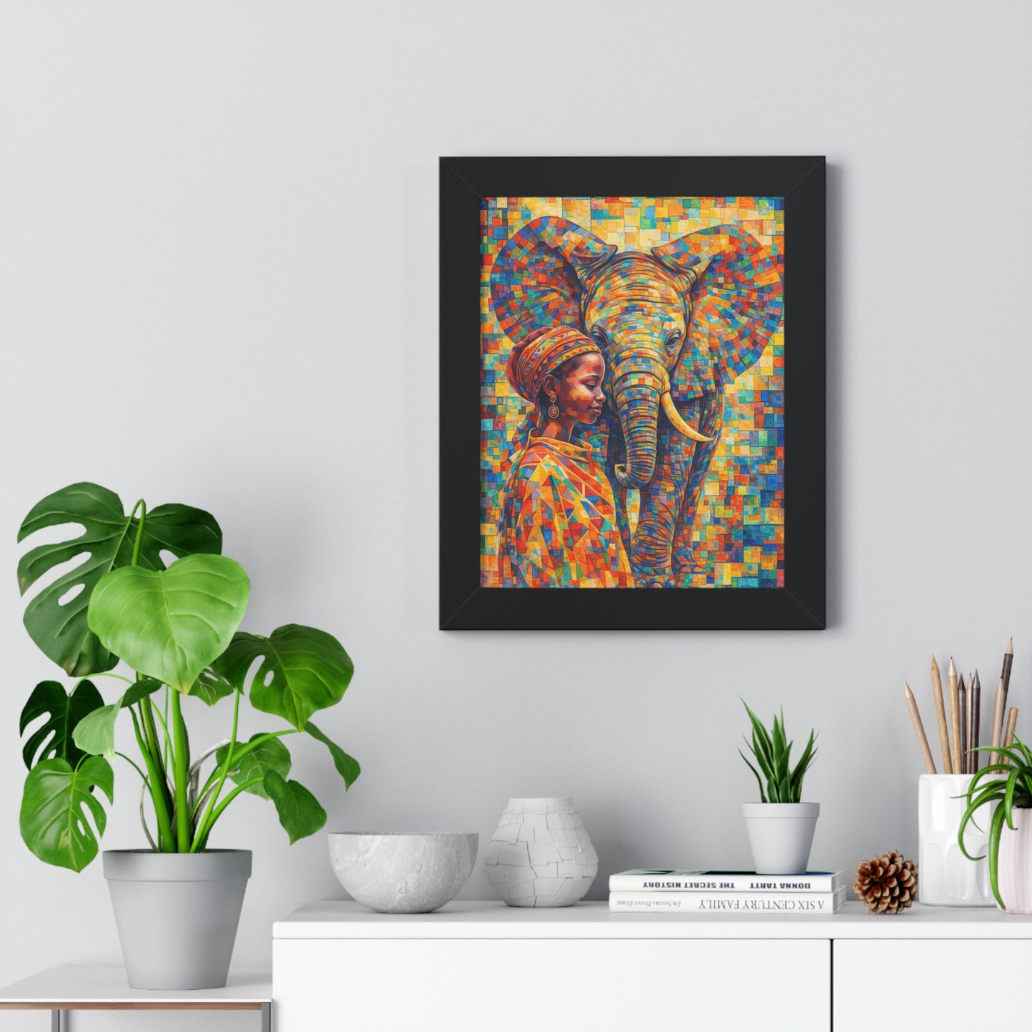 Framed Print — Elephant & Girl Cubism