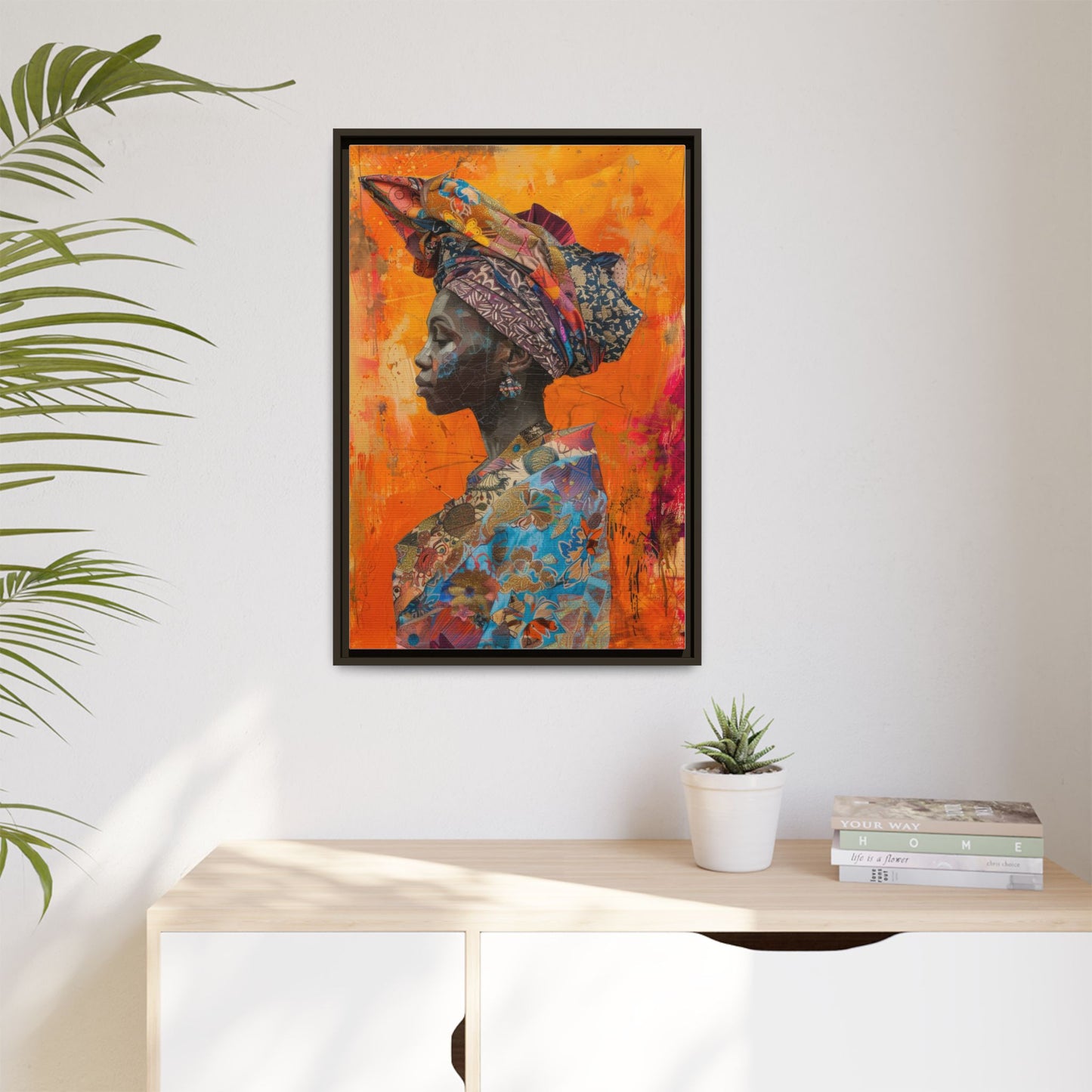 Framed Canvas Print — Woman Wearing Colourful Head Scarf
