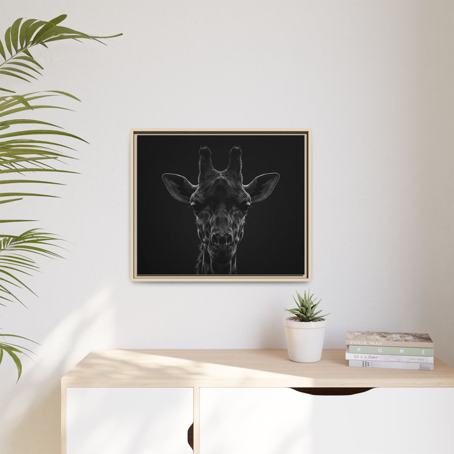 Framed Canvas Print — Giraffe In Black