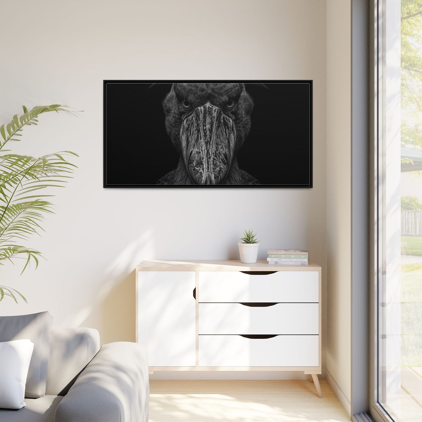 Framed Canvas Print — Shoebill Stock In Black