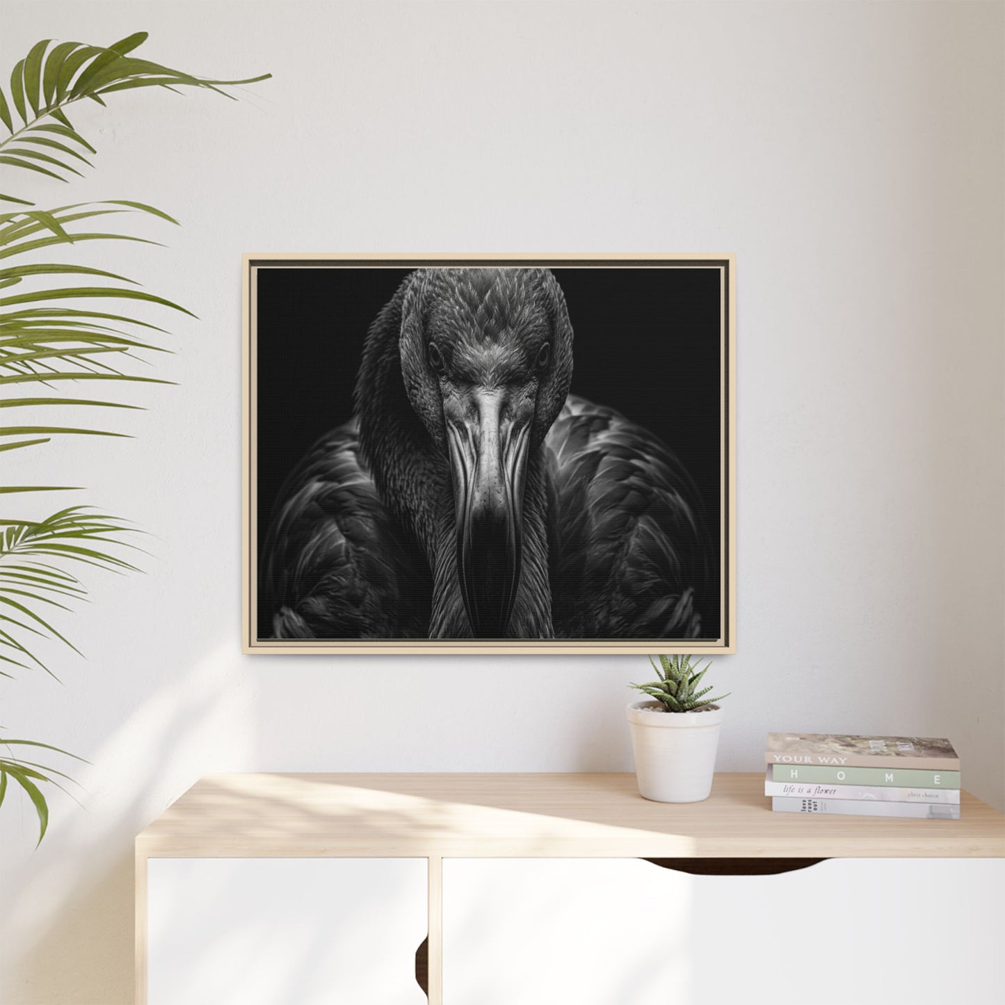 Framed Canvas Print — Flamingo In Black