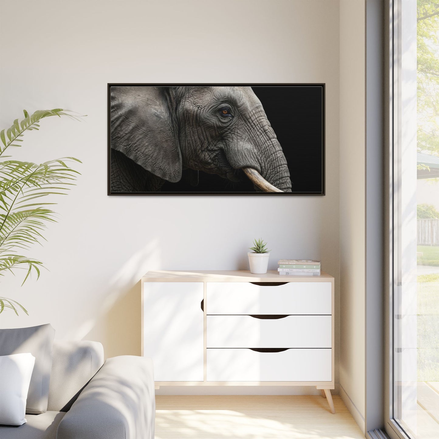 Framed Canvas Print — Elephant In Colour