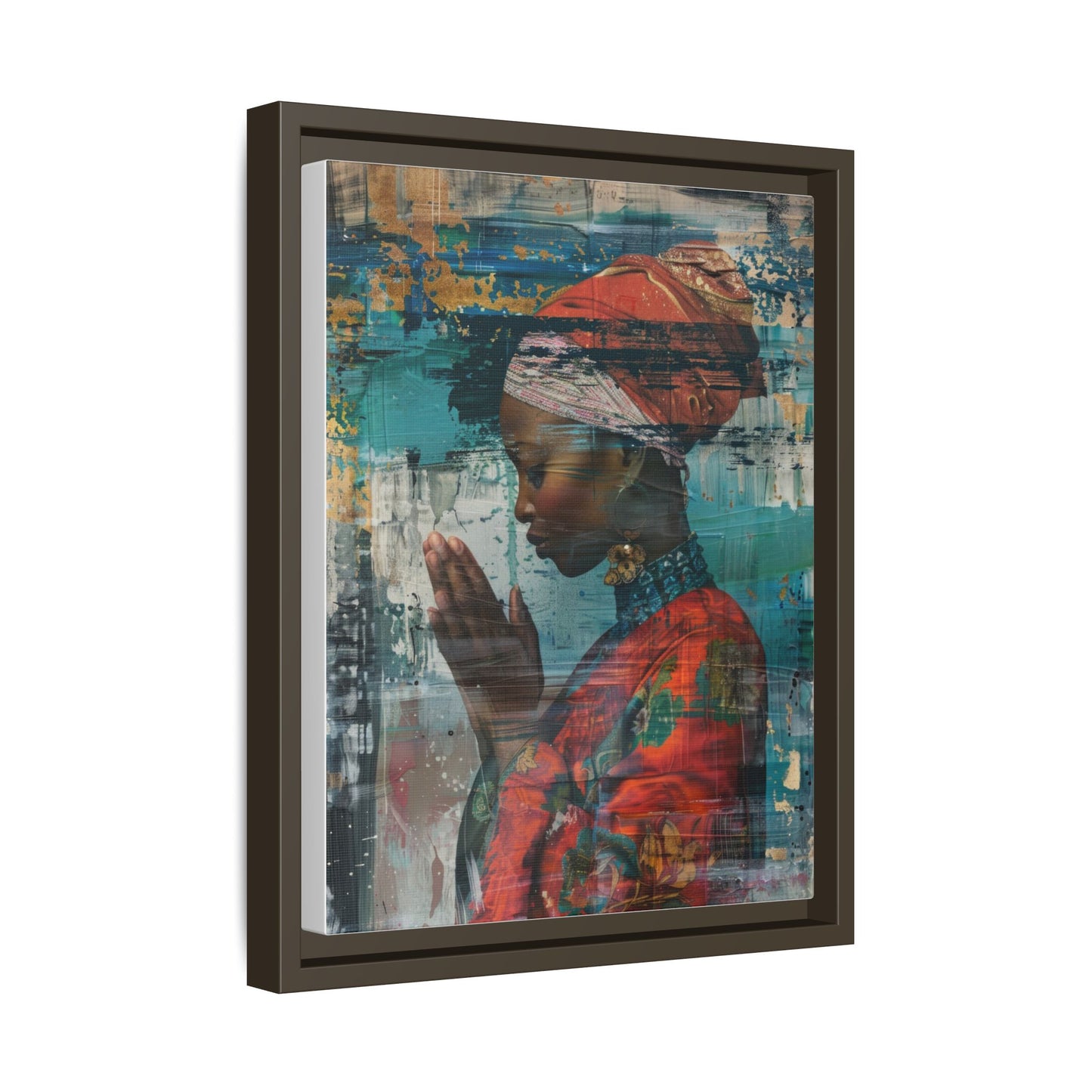 Framed Canvas Print — Woman In Red Dress Praying